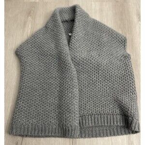 J Jill Sweater Vest Womens  Gray Chunky Knit Alpaca Shawl sweater Crochet Large